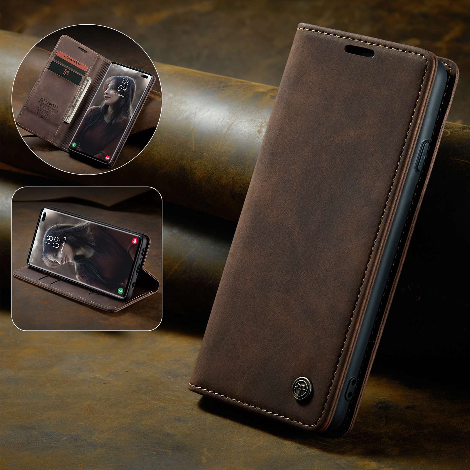 CASEME 013 Series PU Leather Case [Auto-absorbed] [Wallet Stand] for Samsung Galaxy S10 Plus