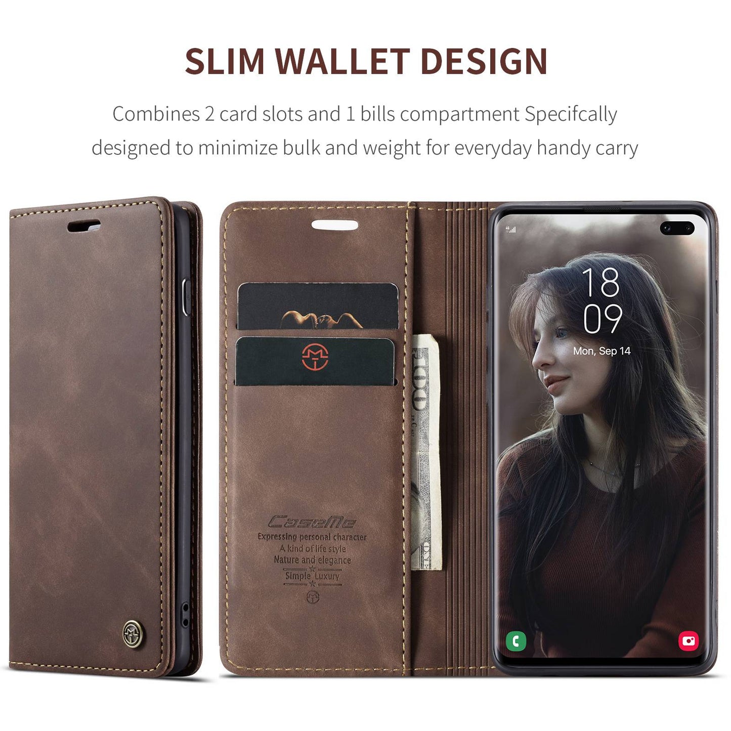 CASEME 013 Series PU Leather Case [Auto-absorbed] [Wallet Stand] for Samsung Galaxy S10 Plus