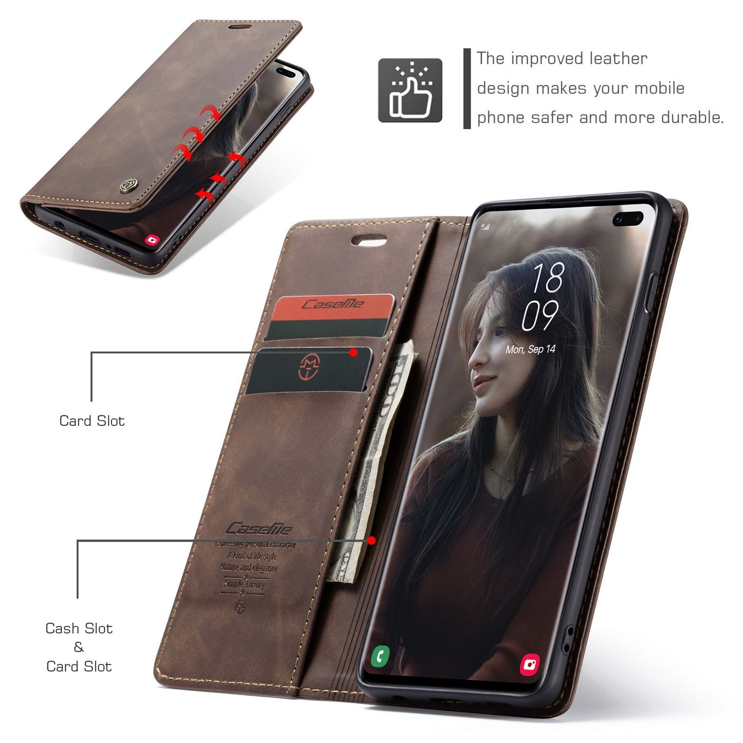 CASEME 013 Series PU Leather Case [Auto-absorbed] [Wallet Stand] for Samsung Galaxy S10 Plus