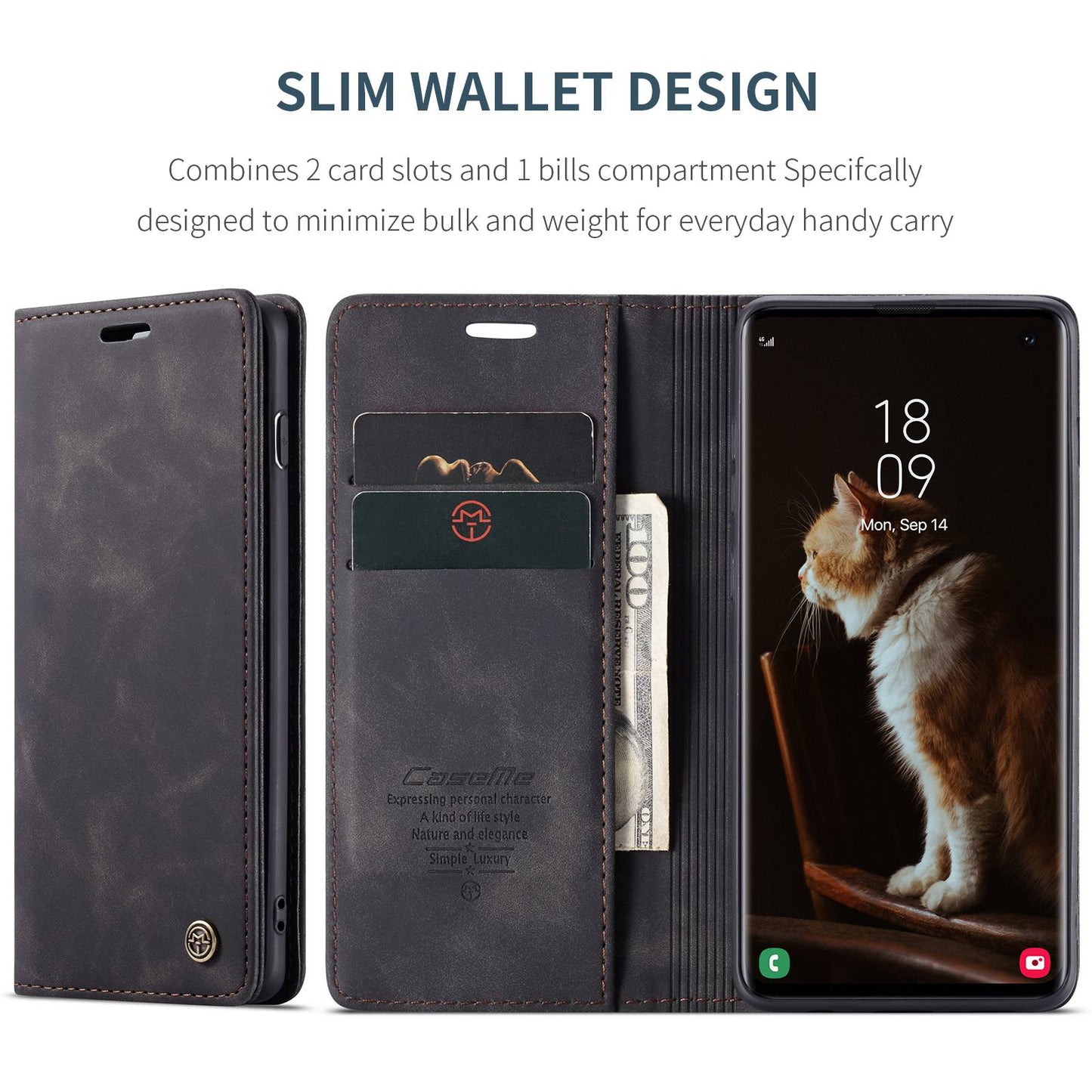 CASEME 013 Series for Samsung Galaxy S10 PU Leather Case [Auto-absorbed] [Wallet Stand]