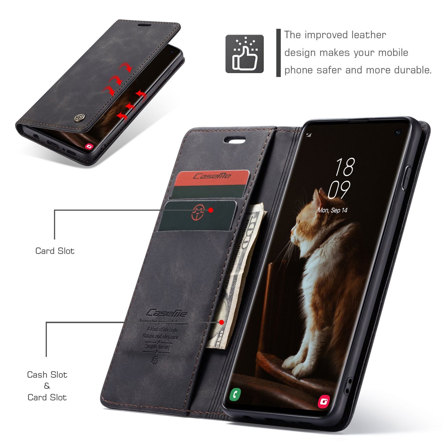 CASEME 013 Series for Samsung Galaxy S10 PU Leather Case [Auto-absorbed] [Wallet Stand]