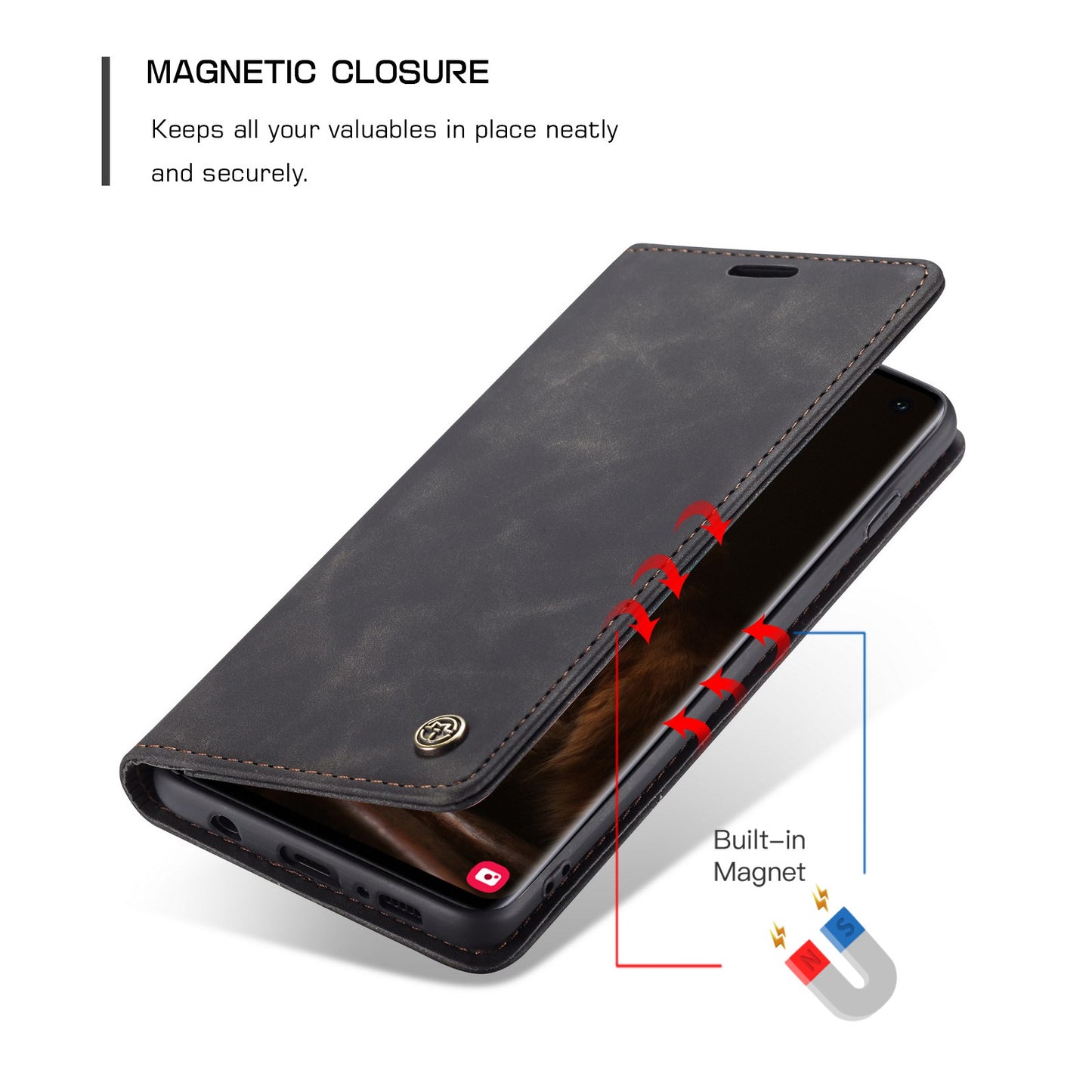 CASEME 013 Series for Samsung Galaxy S10 PU Leather Case [Auto-absorbed] [Wallet Stand]