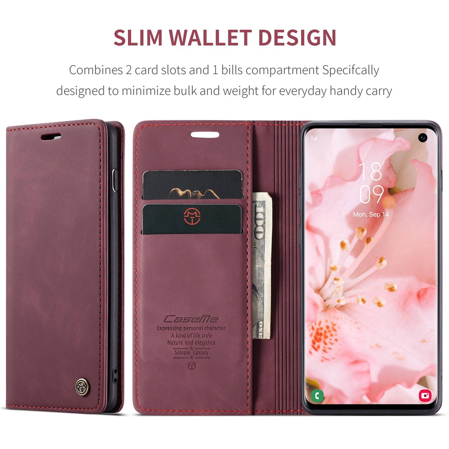 CASEME 013 Series for Samsung Galaxy S10 PU Leather Case [Auto-absorbed] [Wallet Stand]
