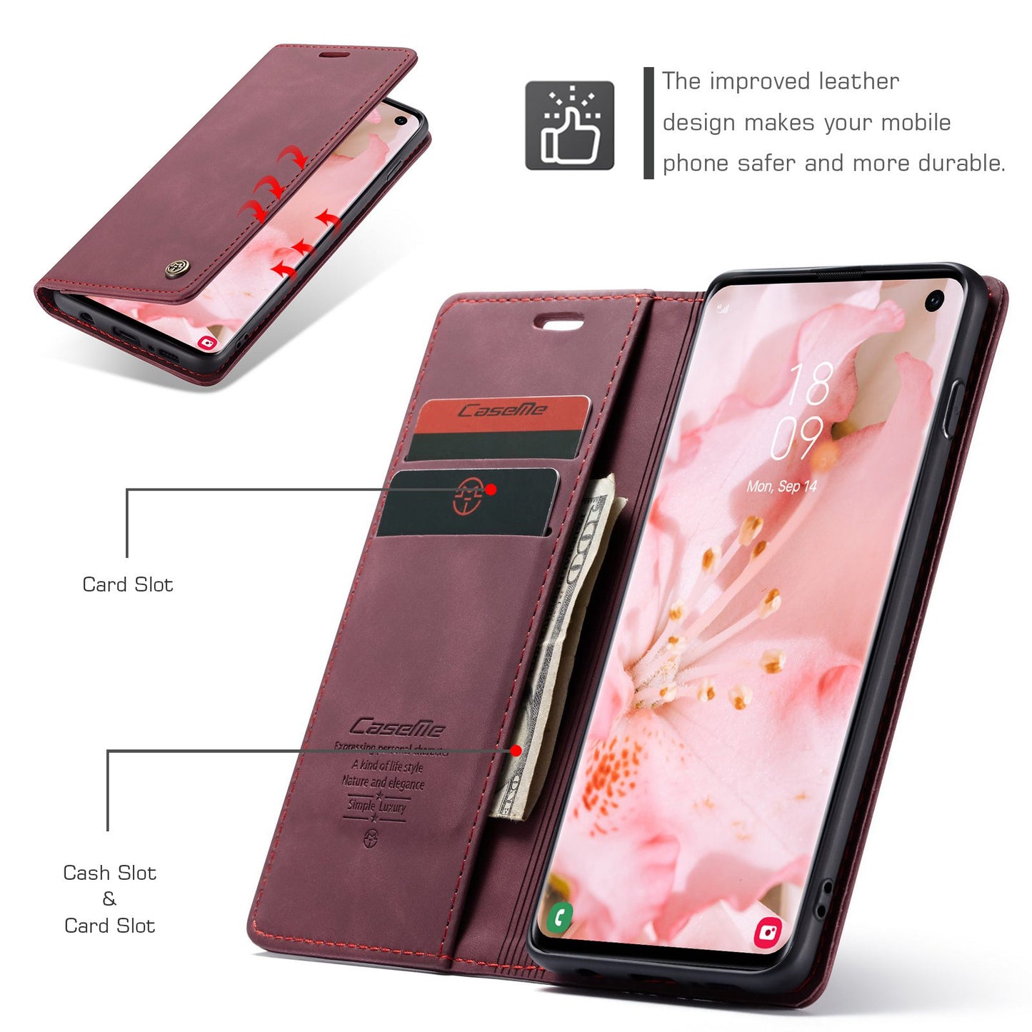 CASEME 013 Series for Samsung Galaxy S10 PU Leather Case [Auto-absorbed] [Wallet Stand]