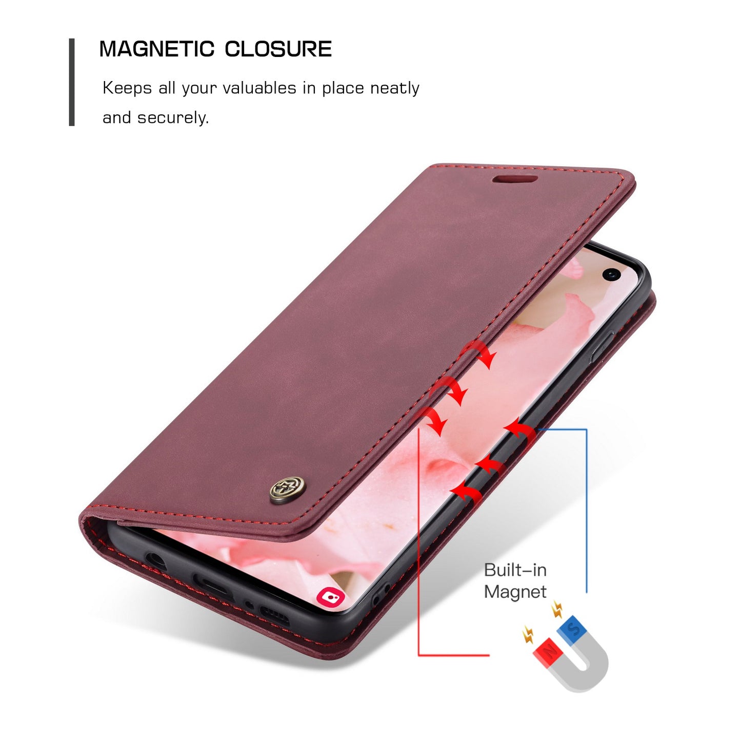 CASEME 013 Series for Samsung Galaxy S10 PU Leather Case [Auto-absorbed] [Wallet Stand]