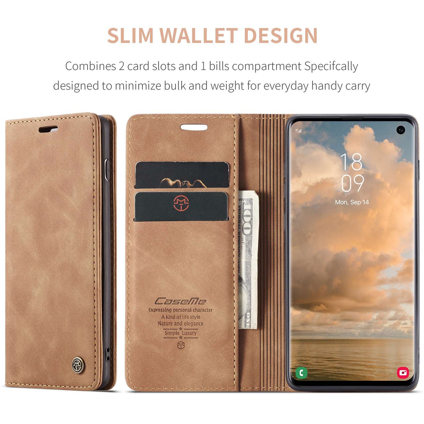 CASEME 013 Series for Samsung Galaxy S10 PU Leather Case [Auto-absorbed] [Wallet Stand]