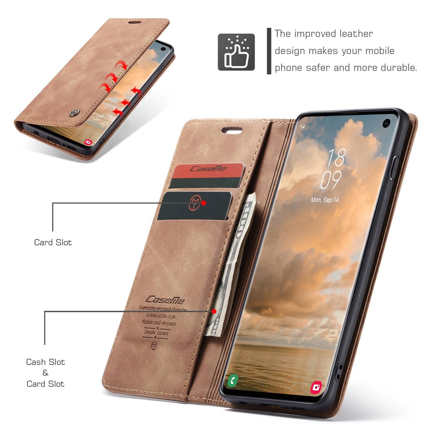 CASEME 013 Series for Samsung Galaxy S10 PU Leather Case [Auto-absorbed] [Wallet Stand]