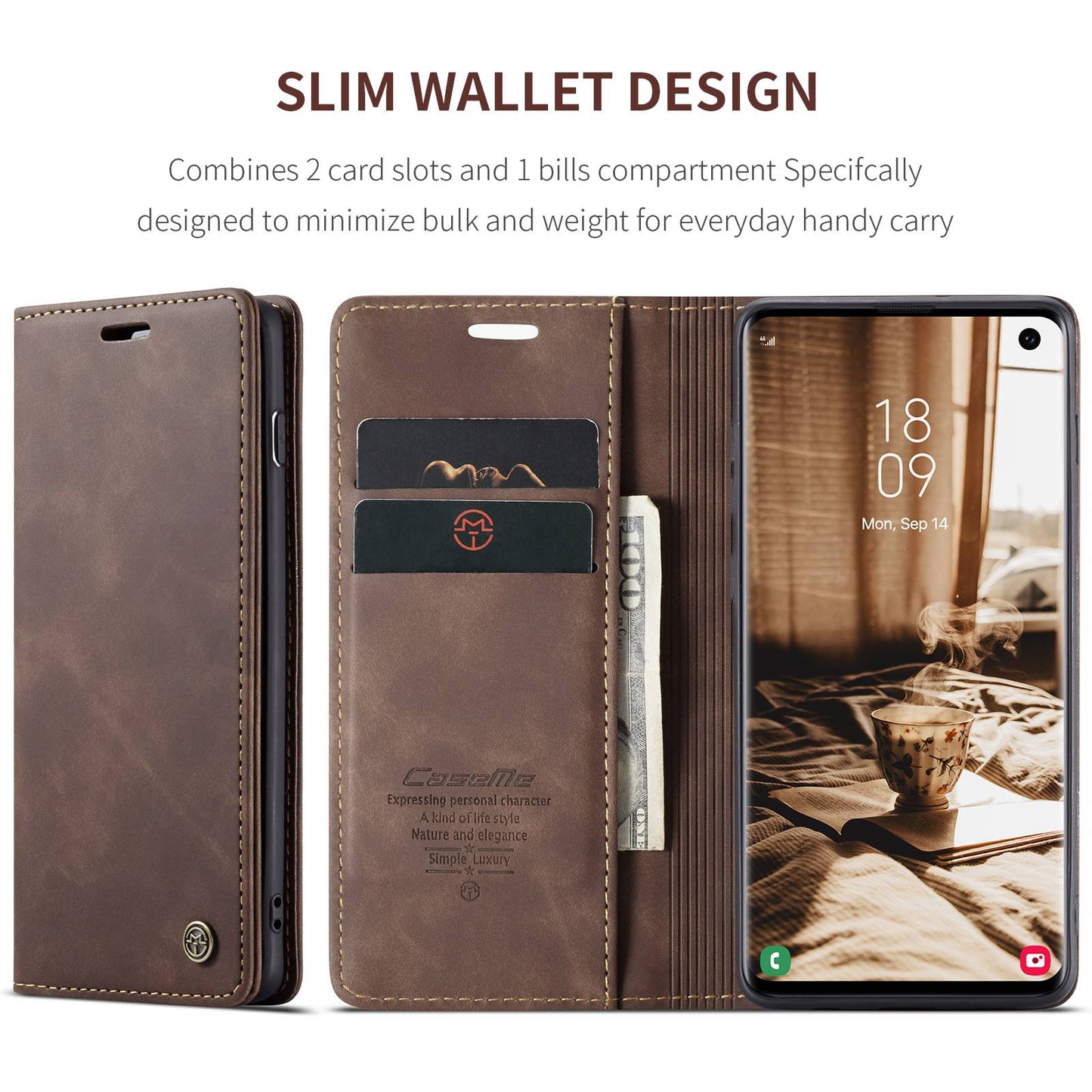 CASEME 013 Series for Samsung Galaxy S10 PU Leather Case [Auto-absorbed] [Wallet Stand]
