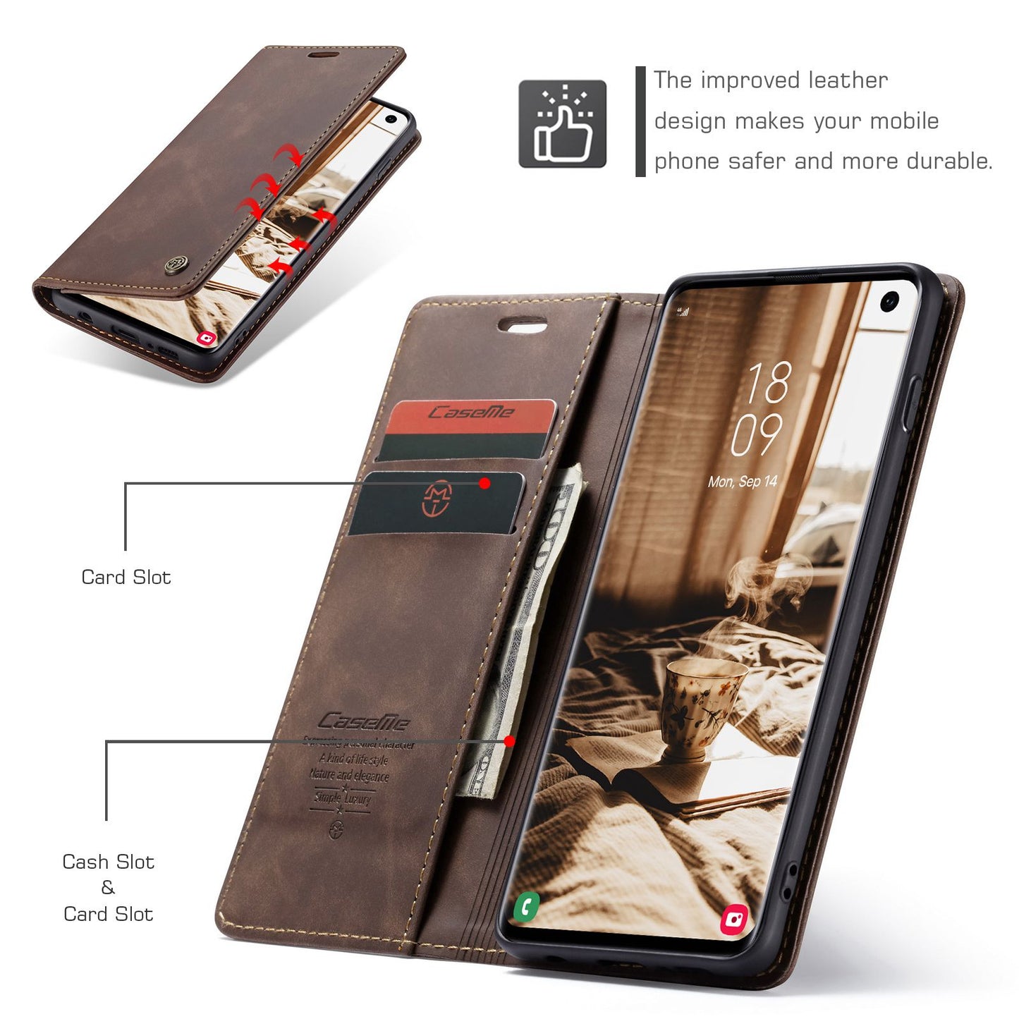 CASEME 013 Series for Samsung Galaxy S10 PU Leather Case [Auto-absorbed] [Wallet Stand]
