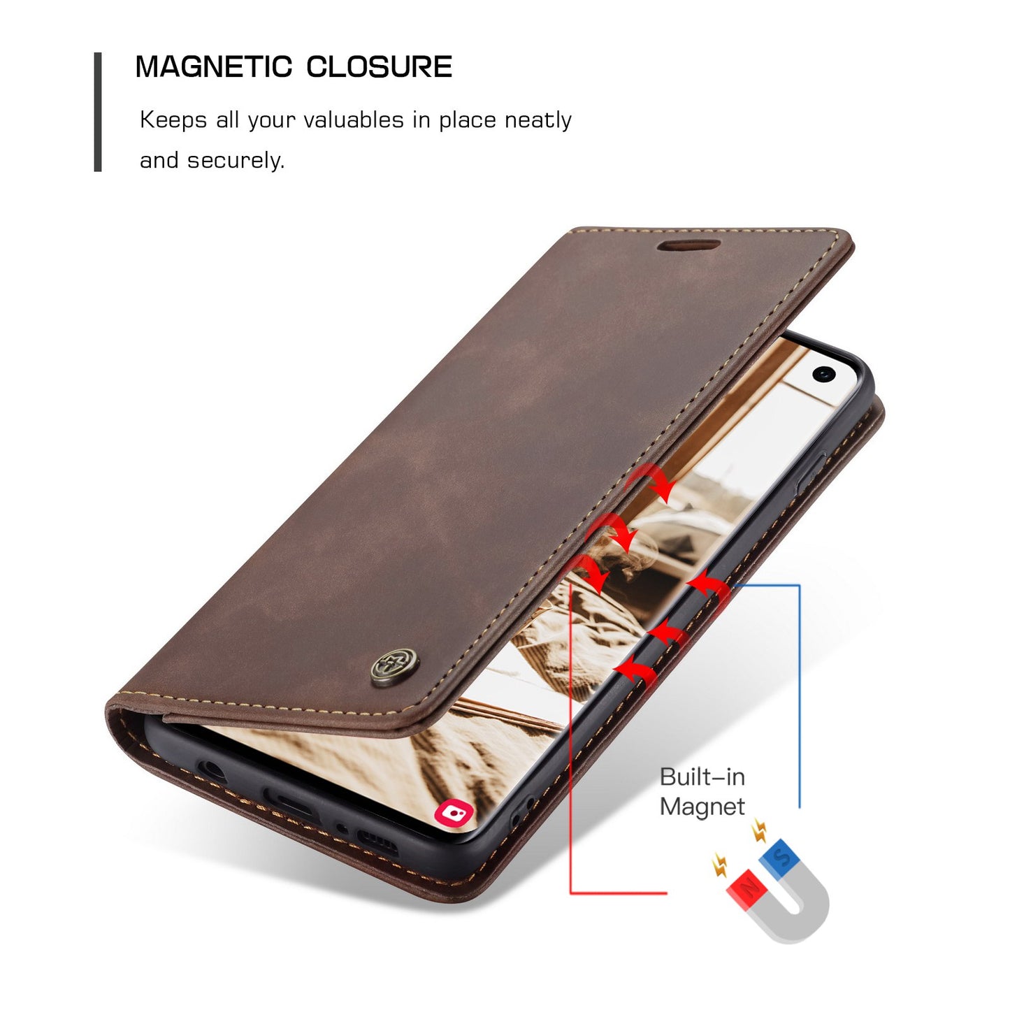 CASEME 013 Series for Samsung Galaxy S10 PU Leather Case [Auto-absorbed] [Wallet Stand]
