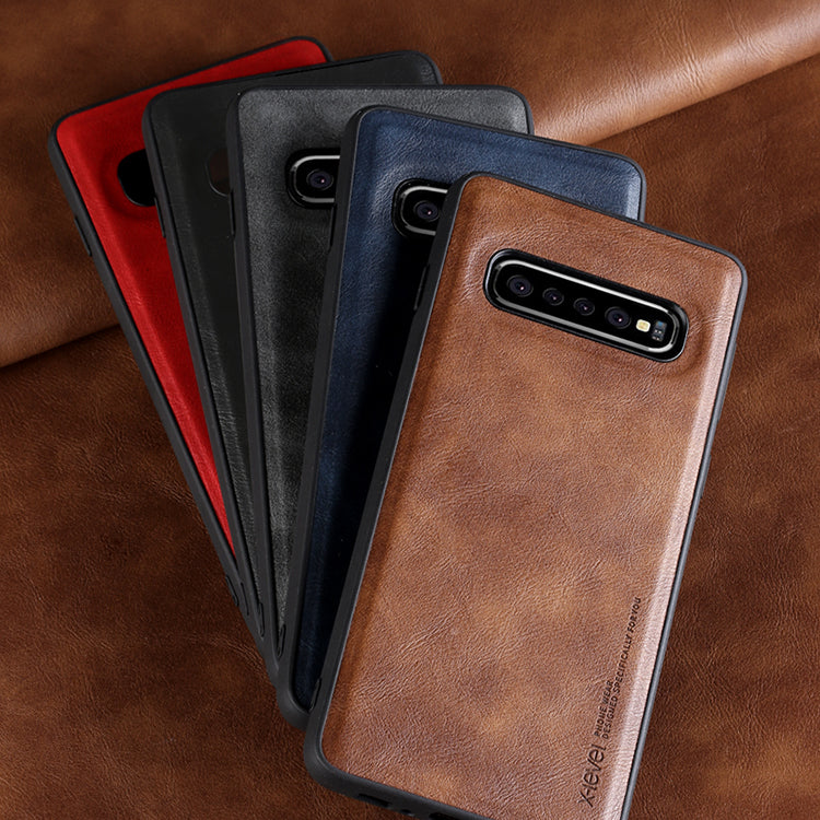 X-LEVEL Vintage Style PU Leather Coated TPU Phone Case for Samsung Galaxy S10