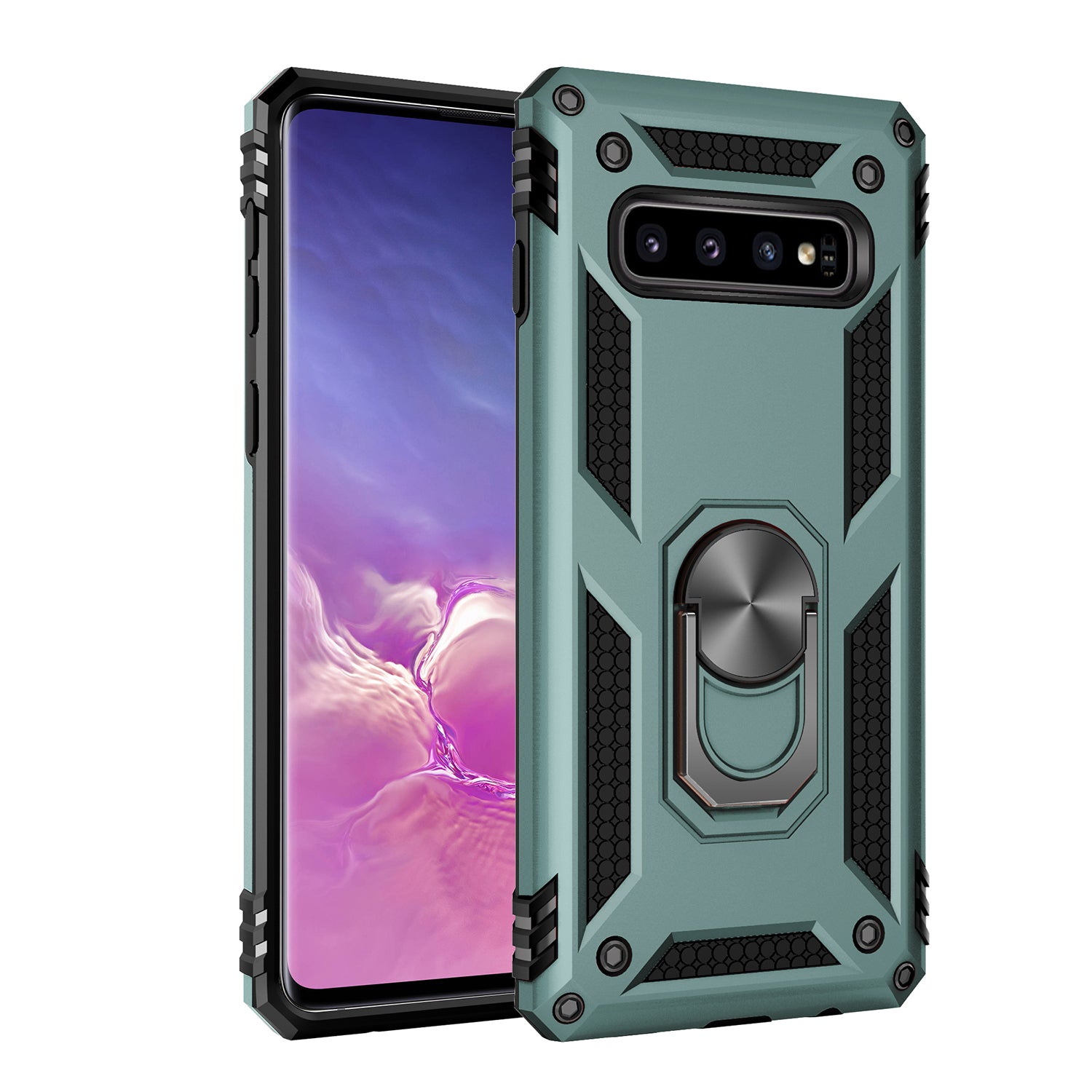 Armor PC TPU Hybrid Phone Case 360 Degree Rotation Ring Kickstand for Samsung Galaxy S10