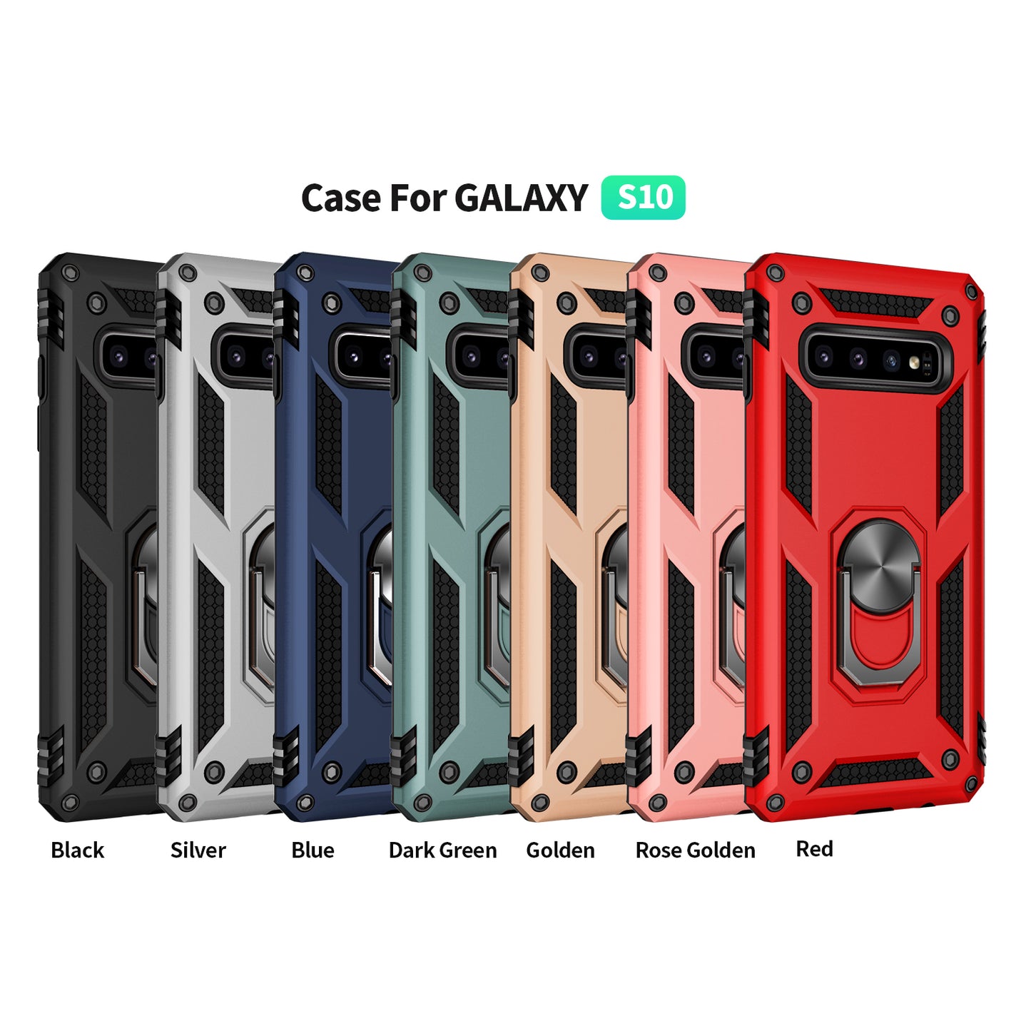 Armor PC TPU Hybrid Phone Case 360 Degree Rotation Ring Kickstand for Samsung Galaxy S10