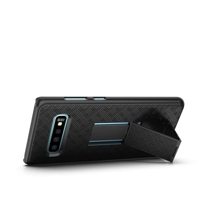 For Samsung Galaxy S10 Plus Swivel Belt Clip Kickstand Holster PC TPU Hybrid Cover [Woven Texture ]