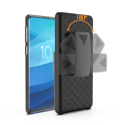 For Samsung Galaxy S10 Plus Swivel Belt Clip Kickstand Holster PC TPU Hybrid Cover [Woven Texture ]