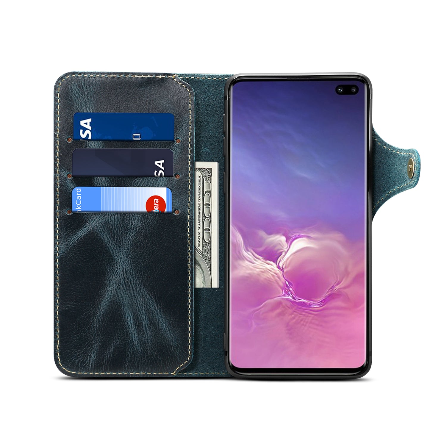 Genuine Wallet Leather Phone Cover with Lanyard for Samsung Galaxy S10 Plus