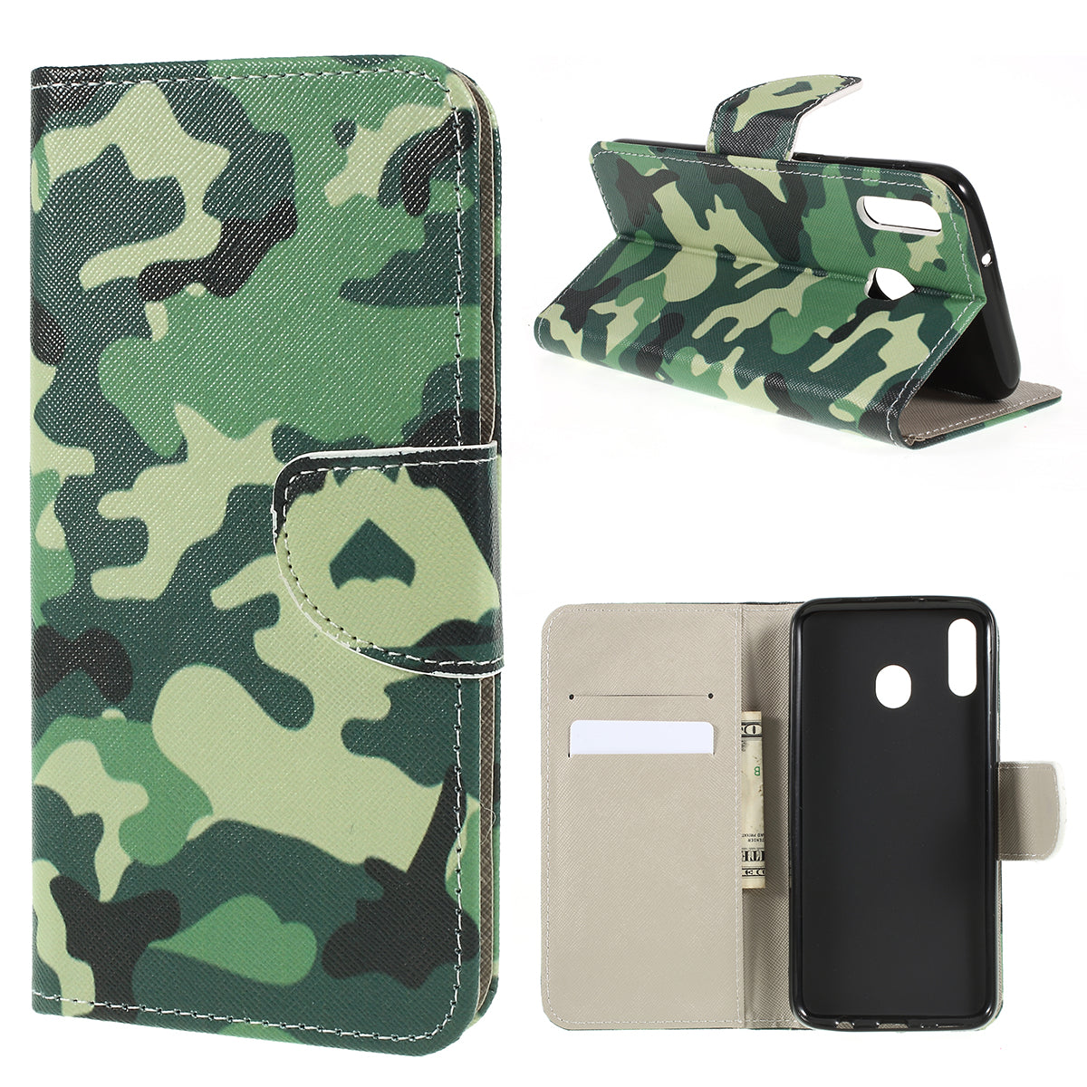 For Samsung Galaxy M20 Cross Texture Patterned Leather Wallet Cover