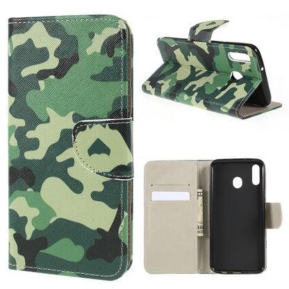 For Samsung Galaxy M20 Cross Texture Patterned Leather Wallet Cover