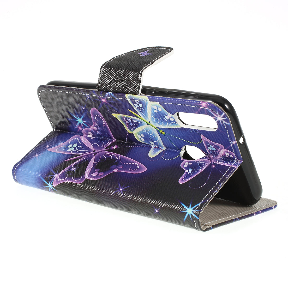 For Samsung Galaxy M20 Cross Texture Patterned Leather Wallet Cover