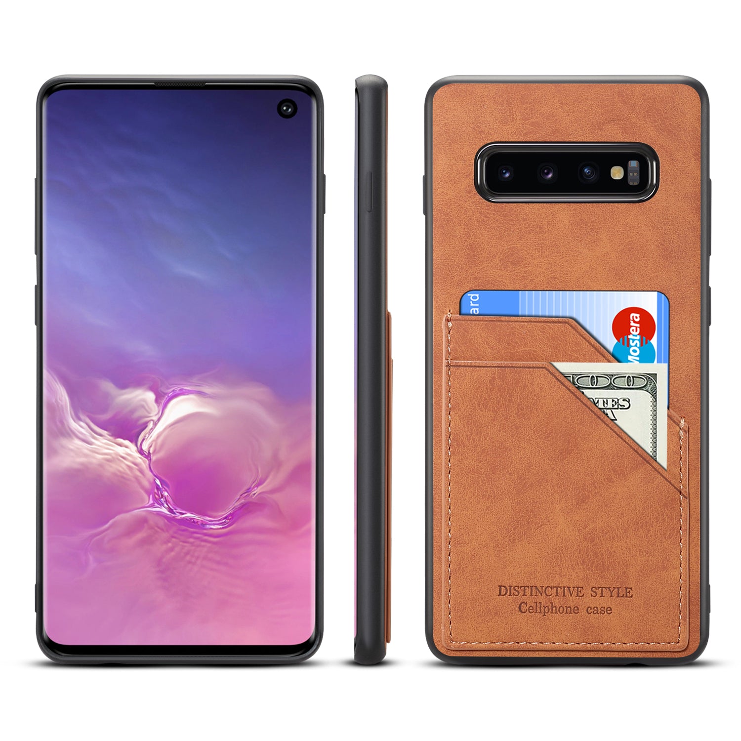For Samsung Galaxy S10 Dual Card Slot PU Leather Coated TPU Phone Case
