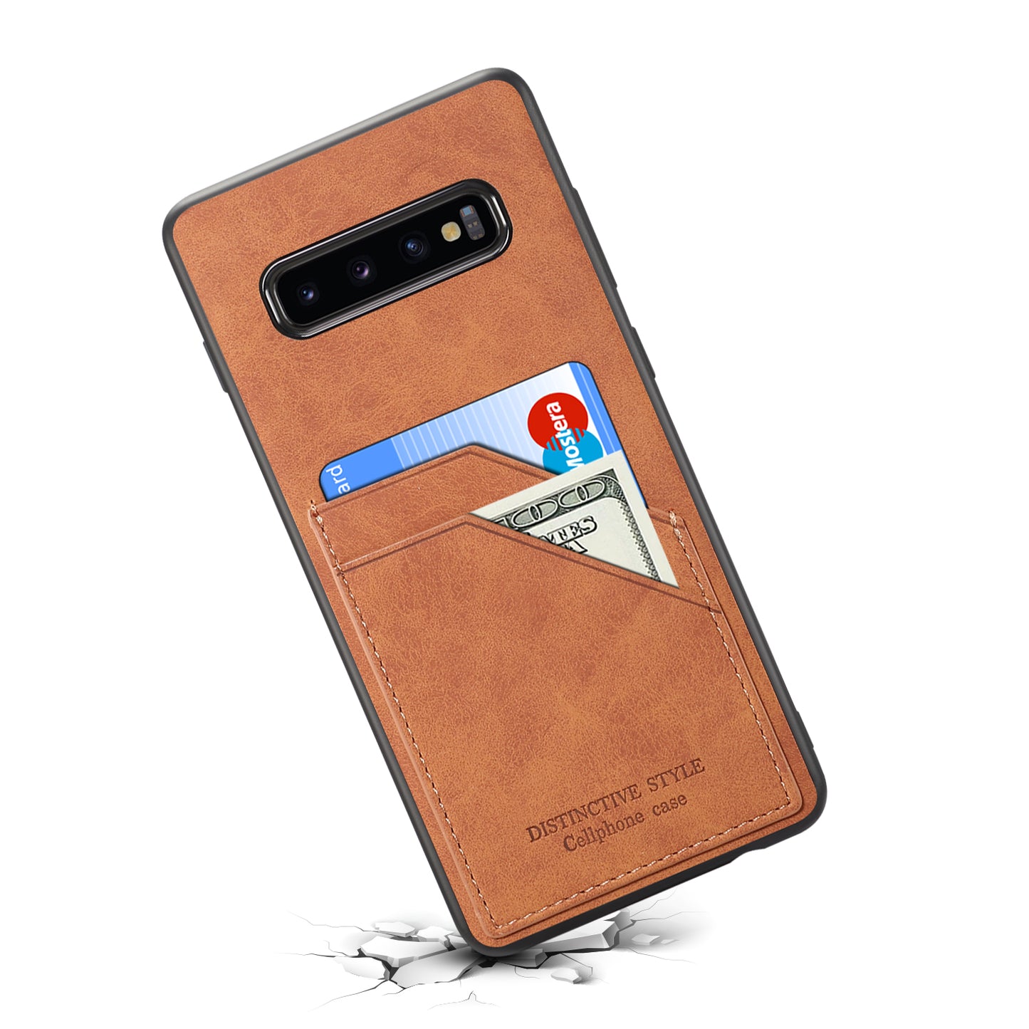 For Samsung Galaxy S10 Dual Card Slot PU Leather Coated TPU Phone Case