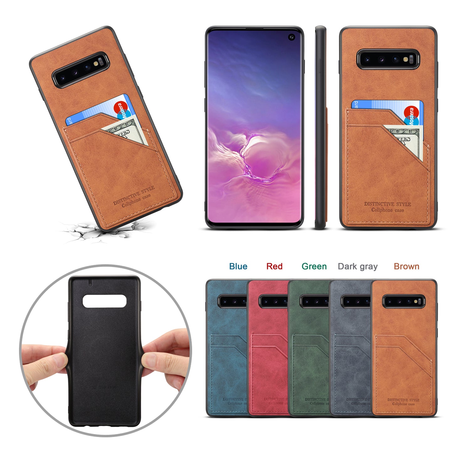 For Samsung Galaxy S10 Dual Card Slot PU Leather Coated TPU Phone Case
