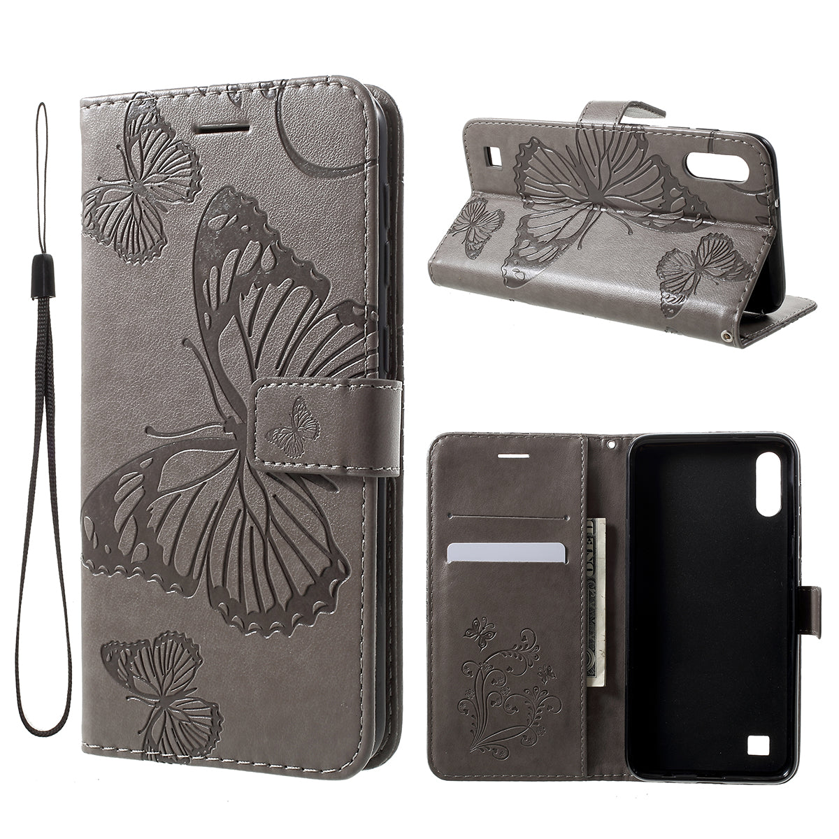KT Imprinting Flower Series-2 Imprint Butterfly Leather Wallet Mobile Case for Samsung Galaxy M10/A10