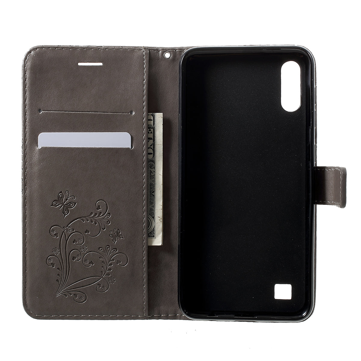 KT Imprinting Flower Series-2 Imprint Butterfly Leather Wallet Mobile Case for Samsung Galaxy M10/A10