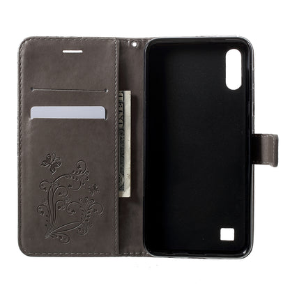 KT Imprinting Flower Series-2 Imprint Butterfly Leather Wallet Mobile Case for Samsung Galaxy M10/A10