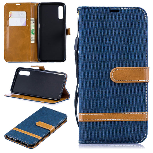 Assorted Color Jeans Cloth Wallet Stand Leather Shell for Samsung Galaxy A50 / A50s / A30s
