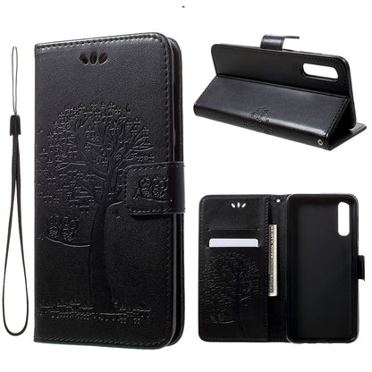 Imprint Tree Owl Wallet Stand Leather Phone Casing for Samsung Galaxy A50 / A50s / A30s
