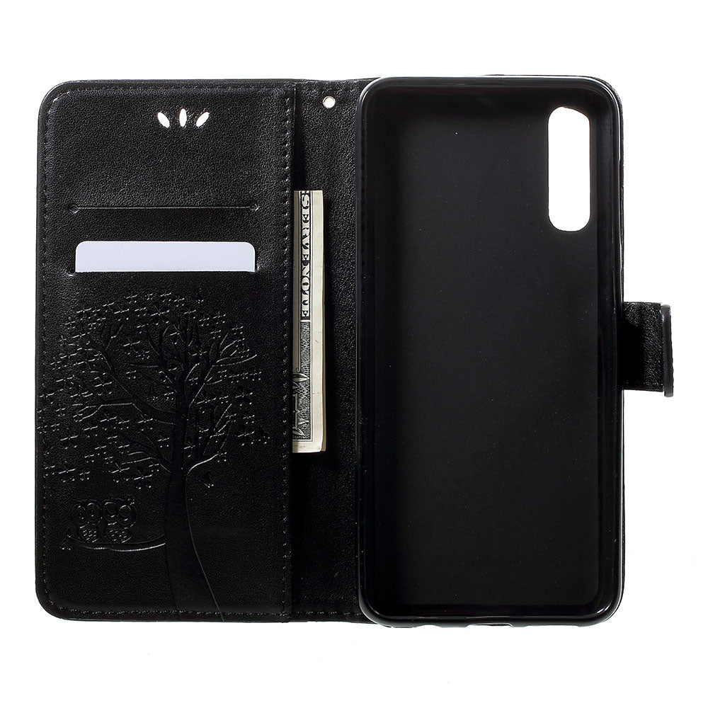 Imprint Tree Owl Wallet Stand Leather Phone Casing for Samsung Galaxy A50 / A50s / A30s
