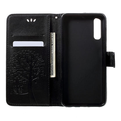 Imprint Tree Owl Wallet Stand Leather Phone Casing for Samsung Galaxy A50 / A50s / A30s