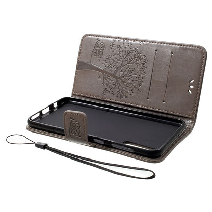 Imprint Tree Owl Wallet Stand Leather Phone Casing for Samsung Galaxy A50 / A50s / A30s