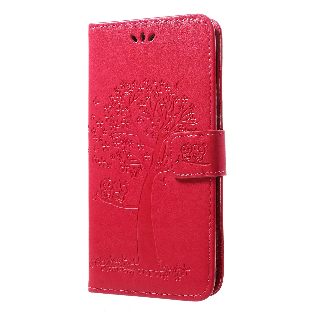 Imprint Tree Owl Wallet Stand Leather Phone Casing for Samsung Galaxy A50 / A50s / A30s