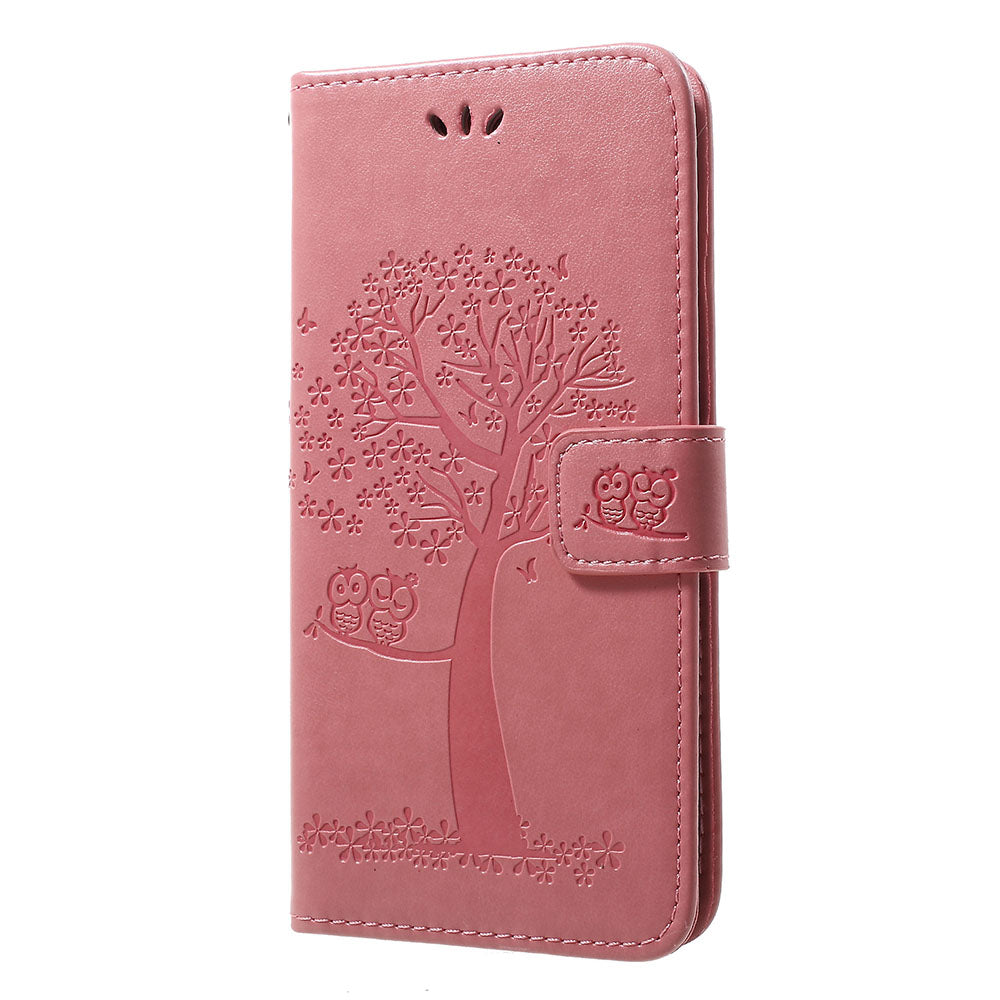 Imprint Tree Owl Wallet Stand Leather Phone Casing for Samsung Galaxy A50 / A50s / A30s