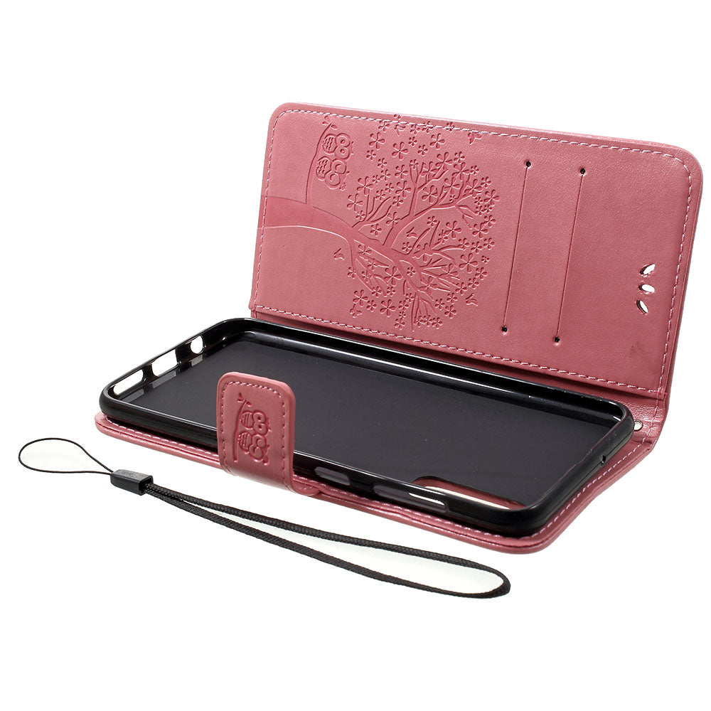 Imprint Tree Owl Wallet Stand Leather Phone Casing for Samsung Galaxy A50 / A50s / A30s