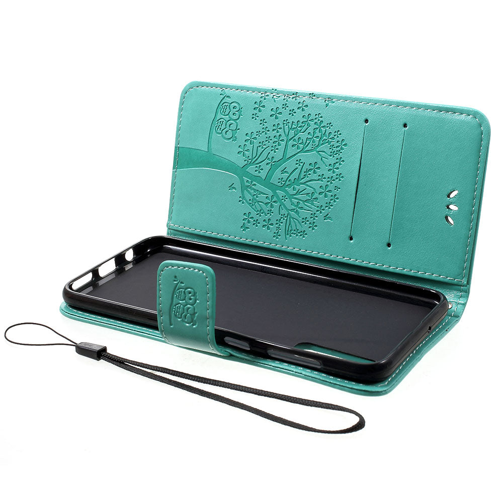 Imprint Tree Owl Wallet Stand Leather Phone Casing for Samsung Galaxy A50 / A50s / A30s