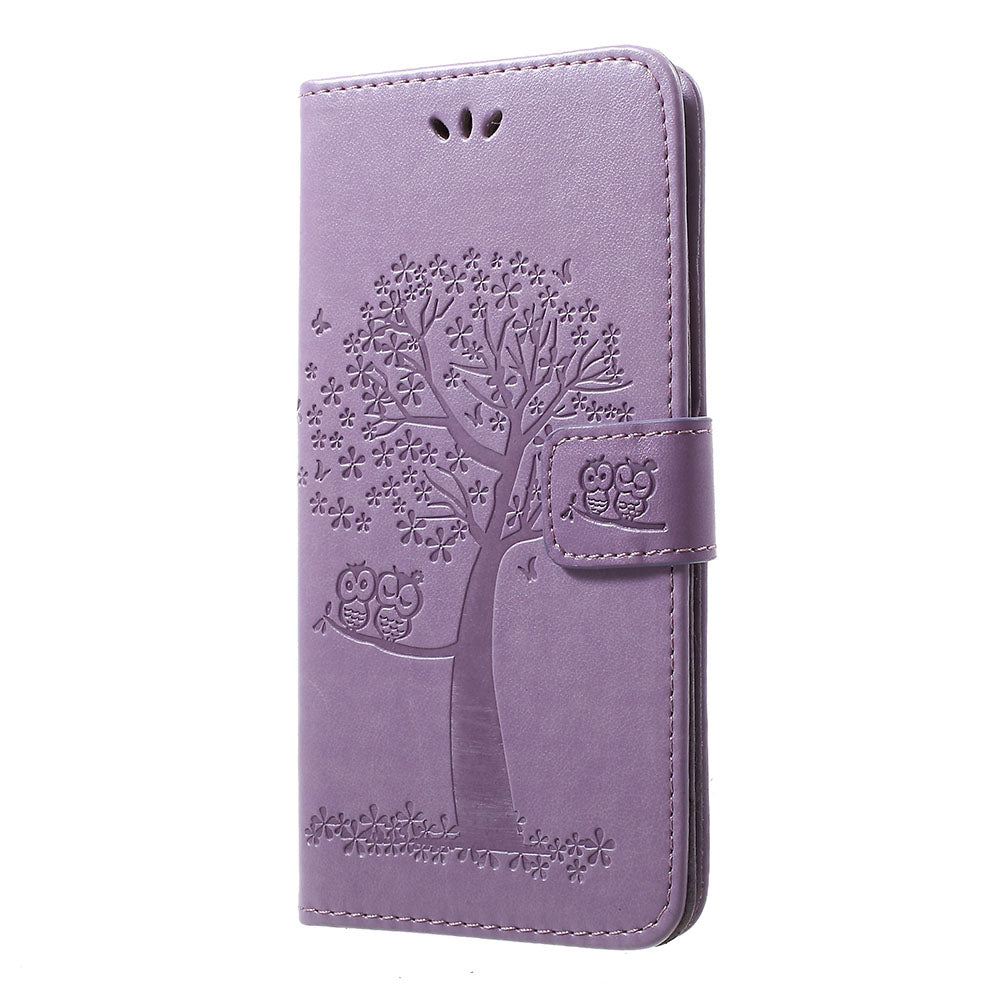 Imprint Tree Owl Wallet Stand Leather Phone Casing for Samsung Galaxy A50 / A50s / A30s