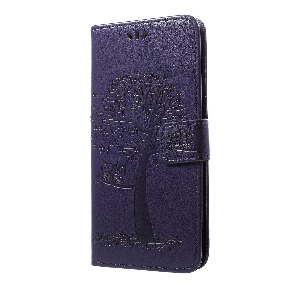 Imprint Tree Owl Wallet Stand Leather Phone Casing for Samsung Galaxy A50 / A50s / A30s