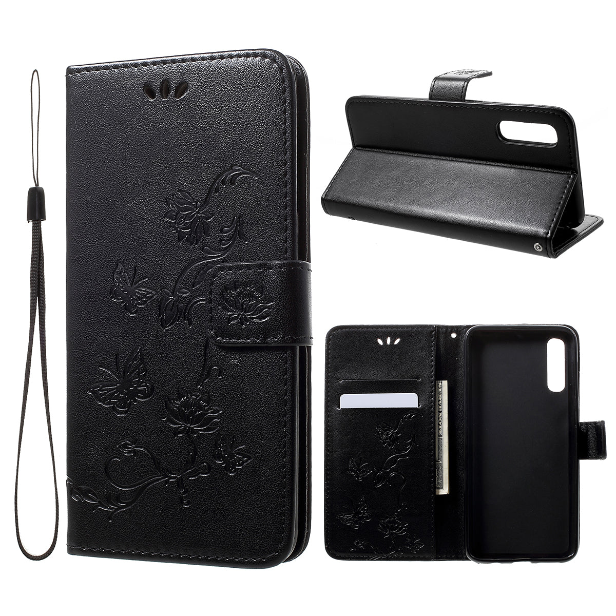 Imprint Butterfly Flowers Leather Wallet Stand Case for Samsung Galaxy A50 / A50s / A30s