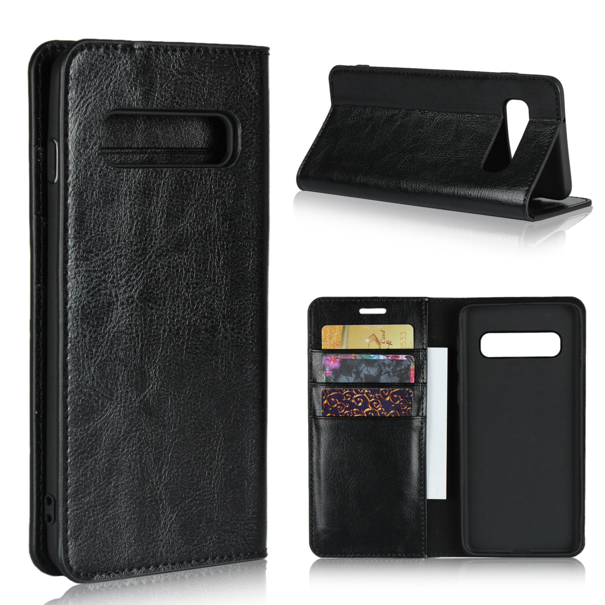 Crazy Horse Genuine Leather Wallet Stand Phone Shell for Samsung Galaxy S10