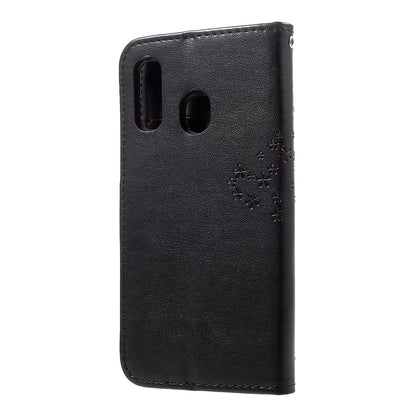 Imprint Tree Owl Leather Wallet Case for Samsung Galaxy A40