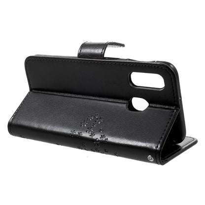Imprint Tree Owl Leather Wallet Case for Samsung Galaxy A40