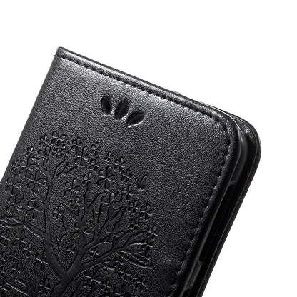 Imprint Tree Owl Leather Wallet Case for Samsung Galaxy A40