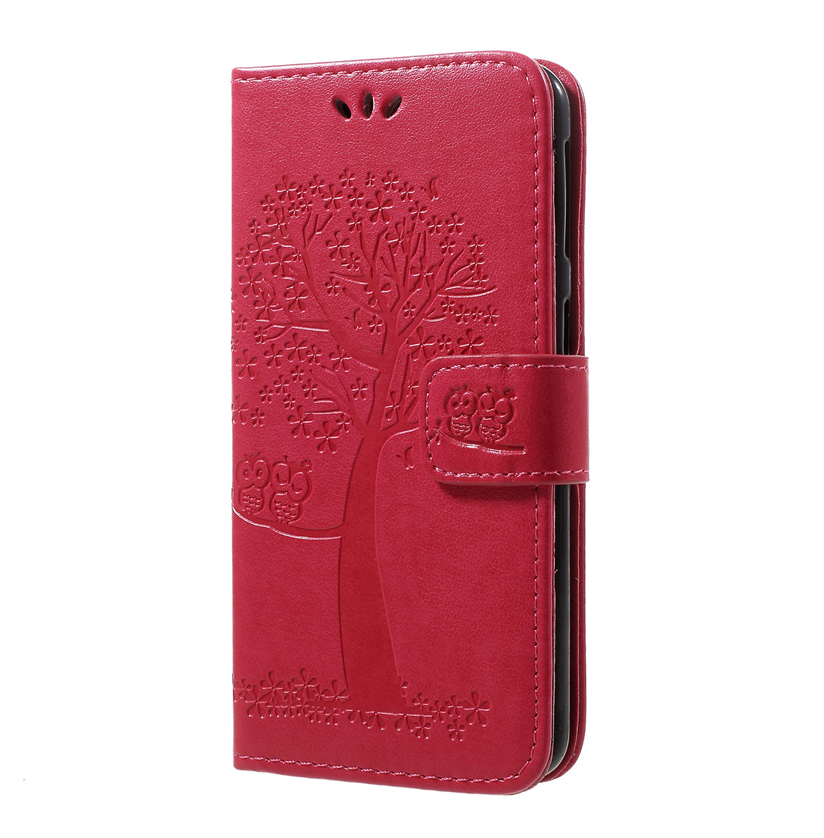 Imprint Tree Owl Leather Wallet Case for Samsung Galaxy A40