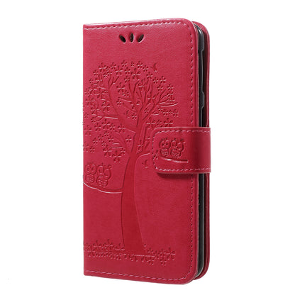 Imprint Tree Owl Leather Wallet Case for Samsung Galaxy A40