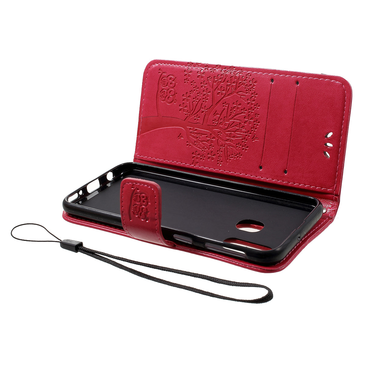 Imprint Tree Owl Leather Wallet Case for Samsung Galaxy A40