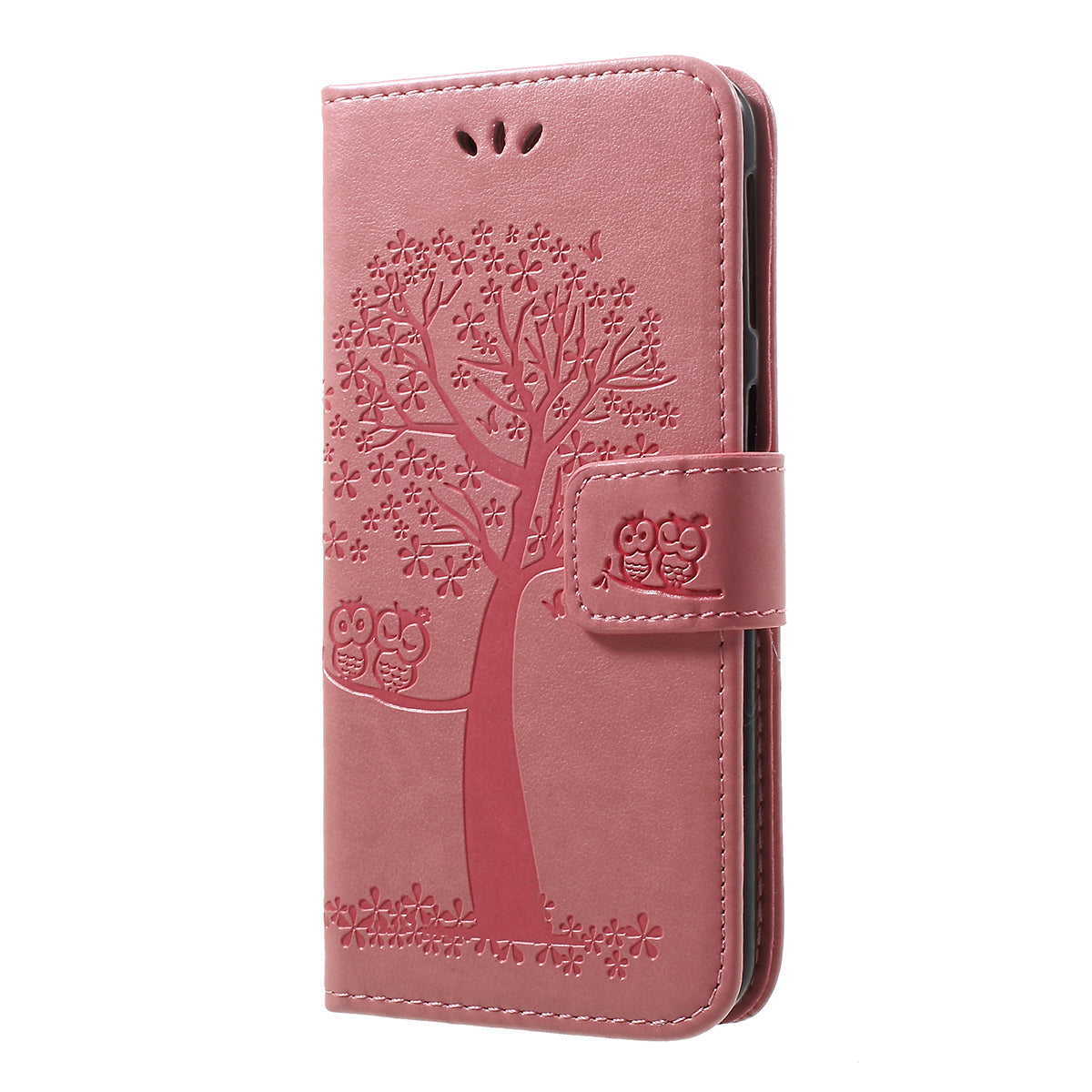 Imprint Tree Owl Leather Wallet Case for Samsung Galaxy A40