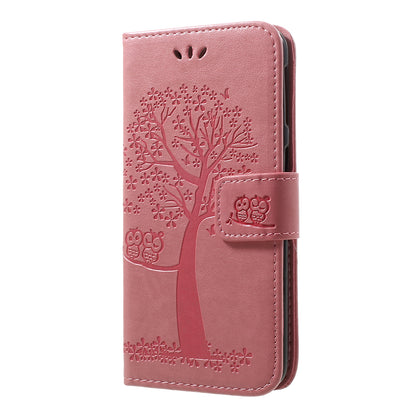 Imprint Tree Owl Leather Wallet Case for Samsung Galaxy A40